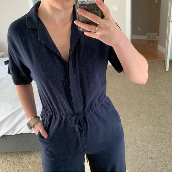 Navy blue short sleeved jumpsuit - Monki XS - Picture 2 of 12